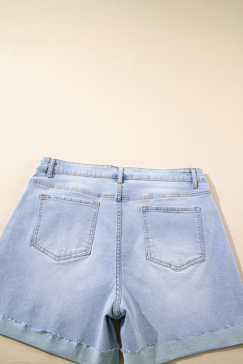 Beau Blue Folded Edge High Waist Plus Size Denim Shorts Plus Size Bottoms JT's Designer Fashion