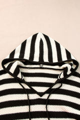 White Stripe V Neck Pocketed Drawstring Hooded Sweater Sweaters JT's Designer Fashion
