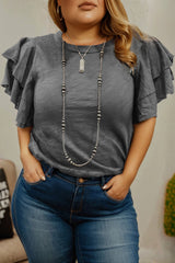 Dark Grey Double Ruffled Short Sleeve Plus Size Top Plus Size Tops & Tees JT's Designer Fashion