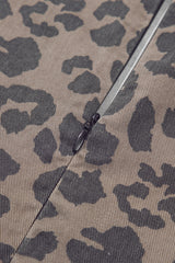 Brown Denim Leopard Printed Short Puff Sleeve Mini Dress Mini Dresses JT's Designer Fashion