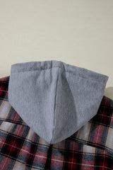 Red Plaid Print Chest Pocket Buttoned Hooded Shacket Plaid Shackets JT's Designer Fashion