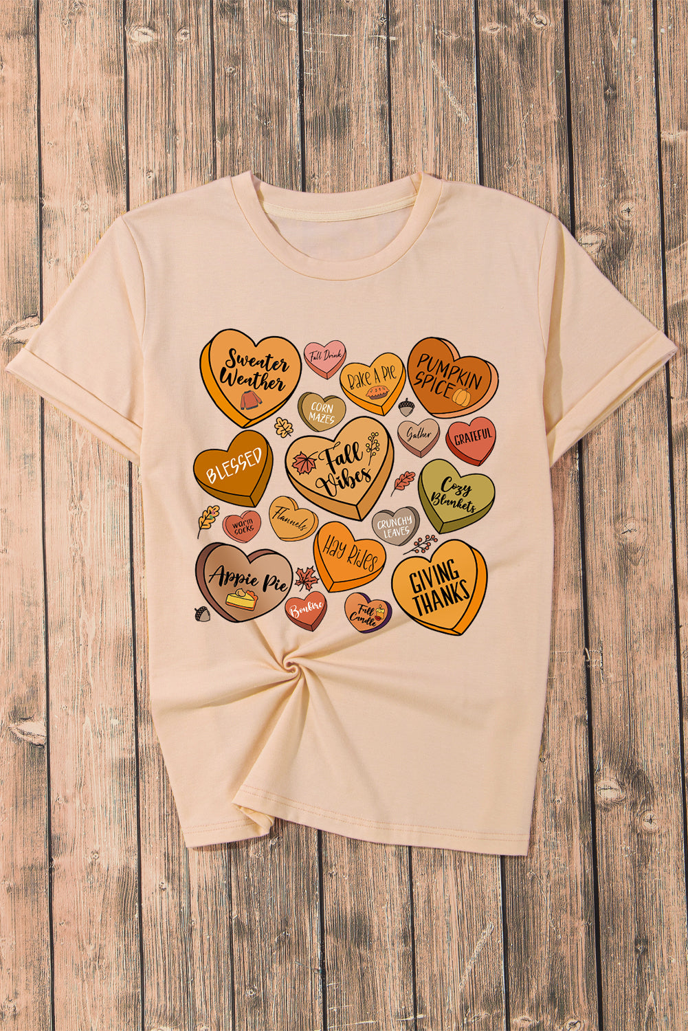 Khaki Candy Heart Thanksgiving Graphic Tee Graphic Tees JT's Designer Fashion