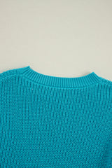 Turquoise Ruffled Eyelet Bubble Sleeve Sweater Sweaters JT's Designer Fashion