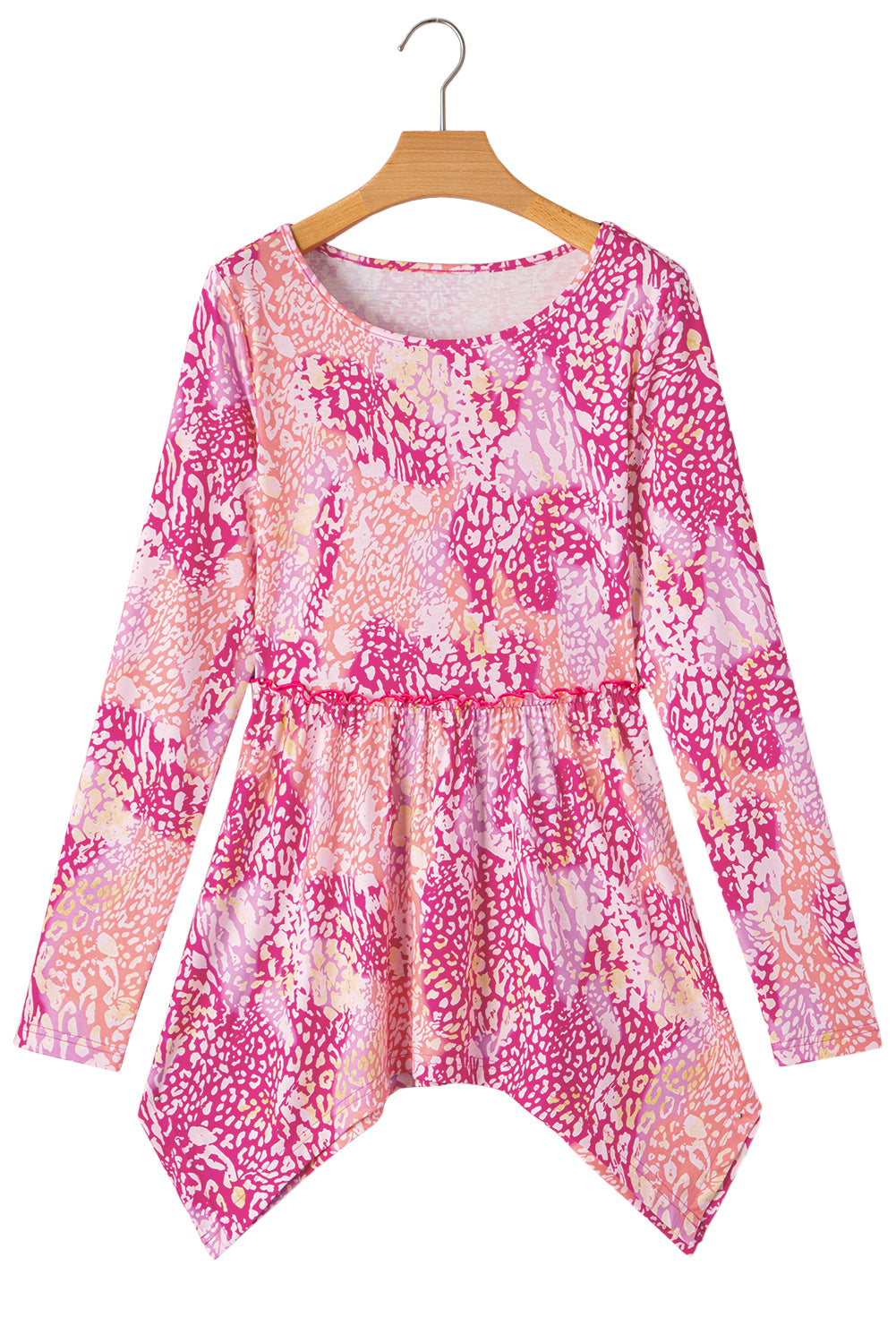 Rose Classic Leopard Print Handkerchief Hem Tunic Top Blouses & Shirts JT's Designer Fashion