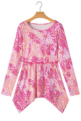 Rose Classic Leopard Print Handkerchief Hem Tunic Top Blouses & Shirts JT's Designer Fashion