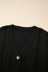 Black Open Knit Drop Shoulder Sweater Cardigan Cardigans JT's Designer Fashion
