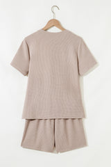 Jet Stream Textured Colorblock Patchwork Tee and Shorts Set Short Sets JT's Designer Fashion
