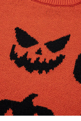 Orange Halloween Pumpkin Face Pattern Drop Shoulder Sweater Sweaters JT's Designer Fashion