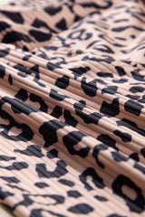 Khaki Leopard Print Ribbed Textured Knit Biker Shorts Casual Shorts JT's Designer Fashion
