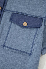 Beau Blue Half Placket Chest Pockets Short Sleeve Wide Leg Jumpsuit Jumpsuits & Rompers JT's Designer Fashion