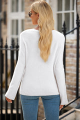 White Lightweight Ribbed Knit Button Front V Neck Cardigan Cardigans JT's Designer Fashion