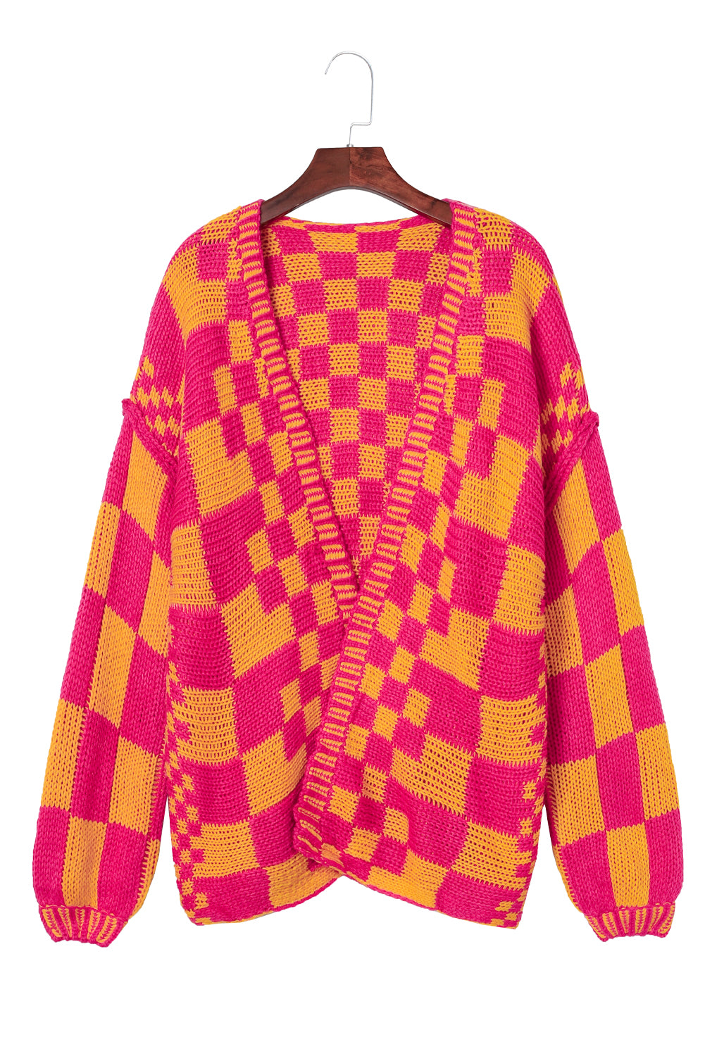 Multicolor Open Front Mixed Checkered Pattern Knit Cardigan Sweaters & Cardigans JT's Designer Fashion