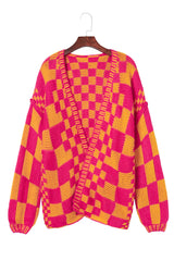 Multicolor Open Front Mixed Checkered Pattern Knit Cardigan Sweaters & Cardigans JT's Designer Fashion