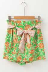 Green Floral Print Pocketed Front Knot High Waist Casual Shorts Casual Shorts JT's Designer Fashion