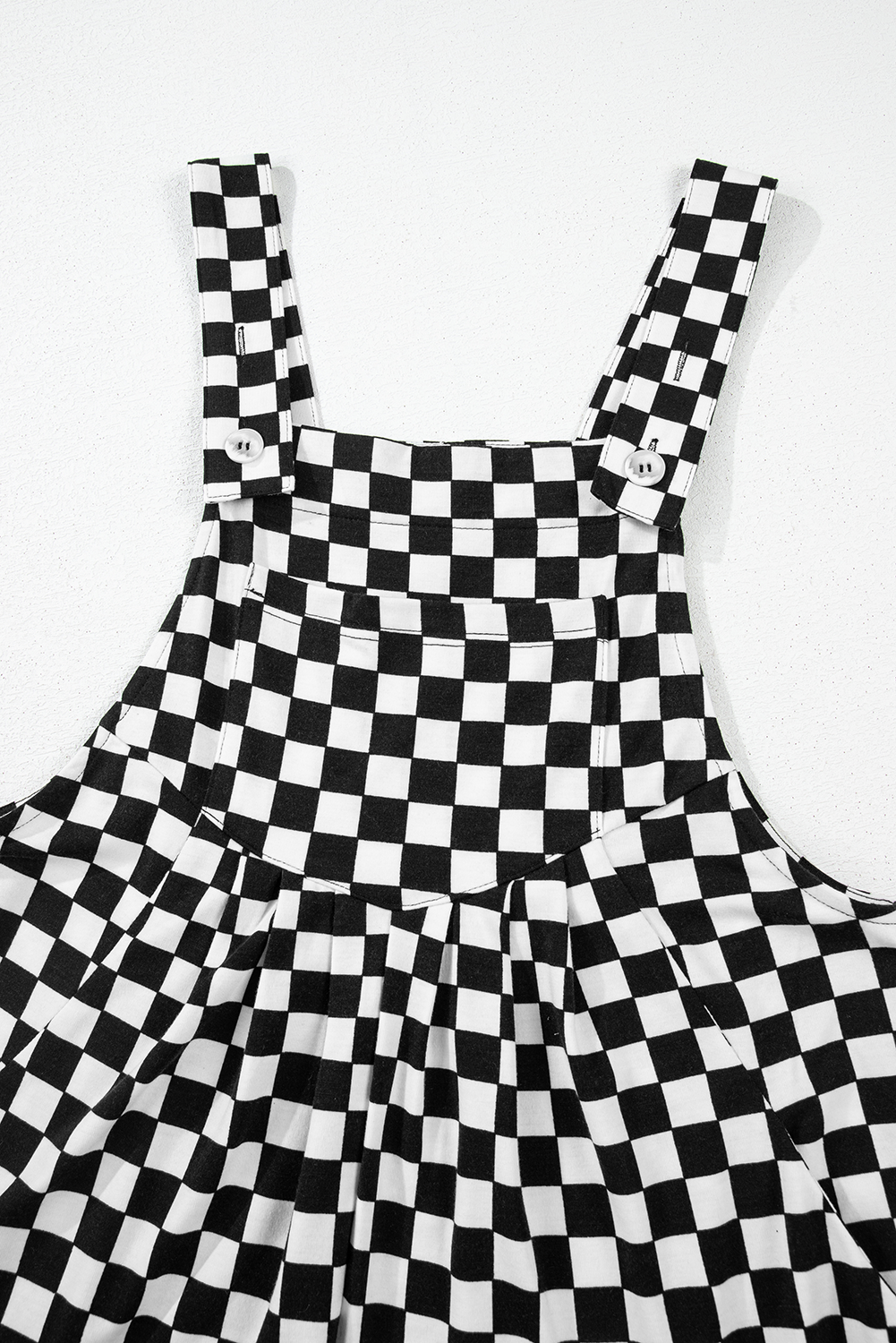 Black Checkered Print Pocketed Wide Leg Jumpsuit Jumpsuits & Rompers JT's Designer Fashion