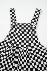 Black Checkered Print Pocketed Wide Leg Jumpsuit Jumpsuits & Rompers JT's Designer Fashion