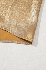 Gold Round Neck Metal Texture Casual Tank Top Blouses & Shirts JT's Designer Fashion