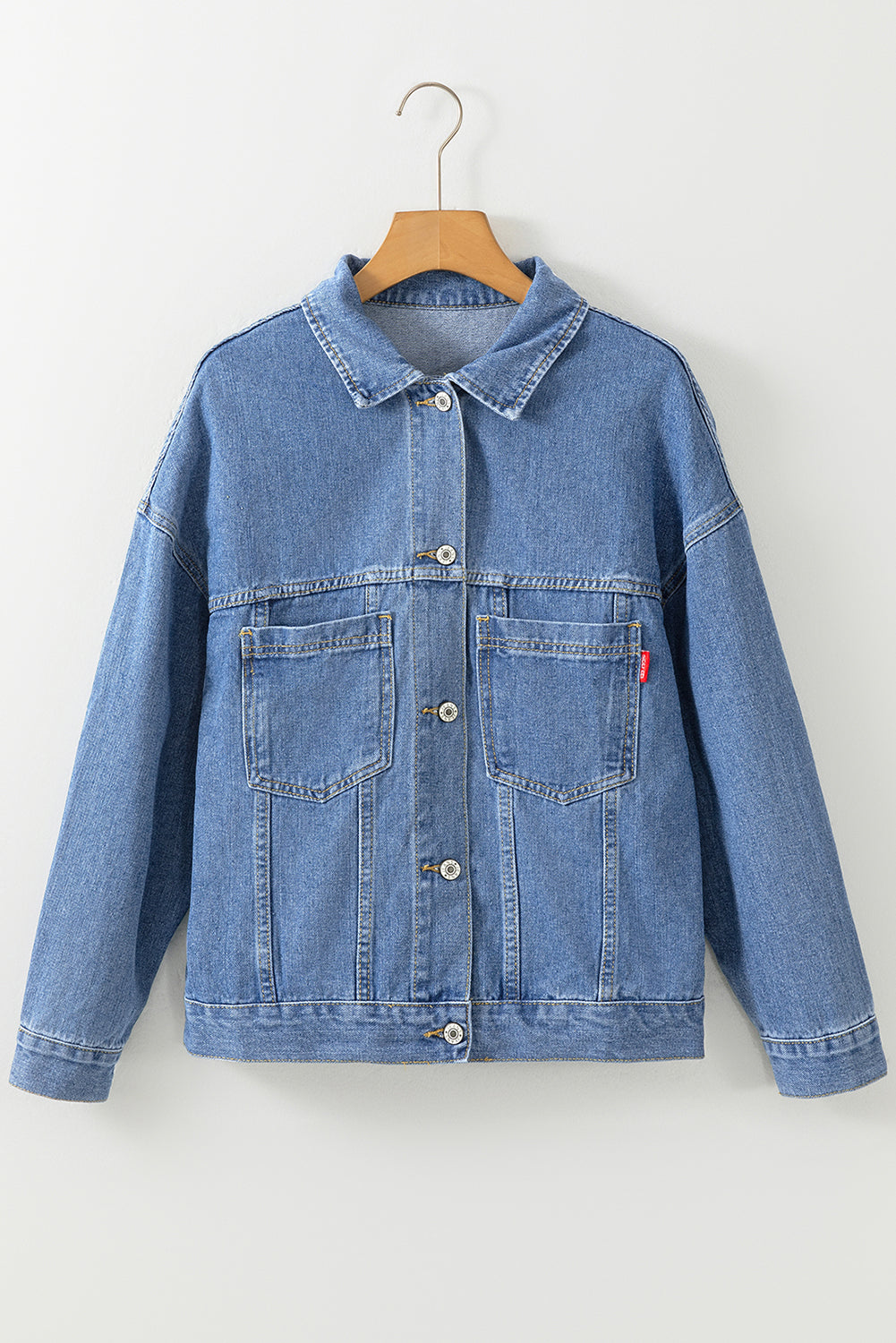 Light Blue Washed Oversize Pocketed Denim Jacket Denim Jackets JT's Designer Fashion
