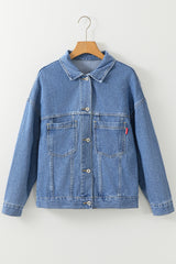 Light Blue Washed Oversize Pocketed Denim Jacket Denim Jackets JT's Designer Fashion