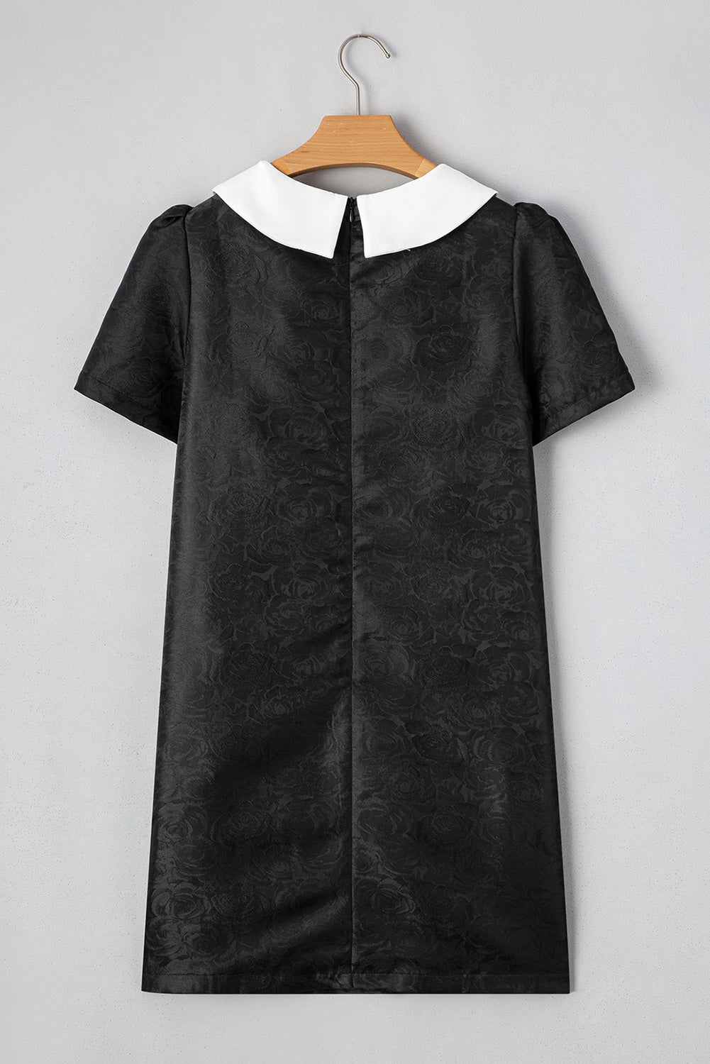 Black Floral Embossed Puff Sleeve Colorblock Bow Collared Mini Dress Mini Dresses JT's Designer Fashion