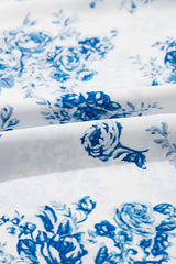 Sky Blue Floral Print Shirred Knot Shoulder Sleeveless Long Dress Floral Dresses JT's Designer Fashion