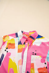 Multicolour Abstract Print Collared Cap Sleeve Casual Shirt Blouses & Shirts JT's Designer Fashion