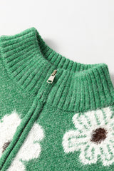 Green Floral Pattern Half Zip Drop Shoulder Sweater Sweaters JT's Designer Fashion