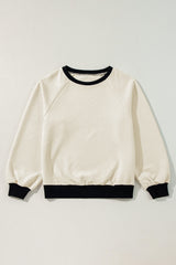 Jet Stream Color Block Edge Raglan Sleeve Crew Neck Textured Top Long Sleeve Tops JT's Designer Fashion