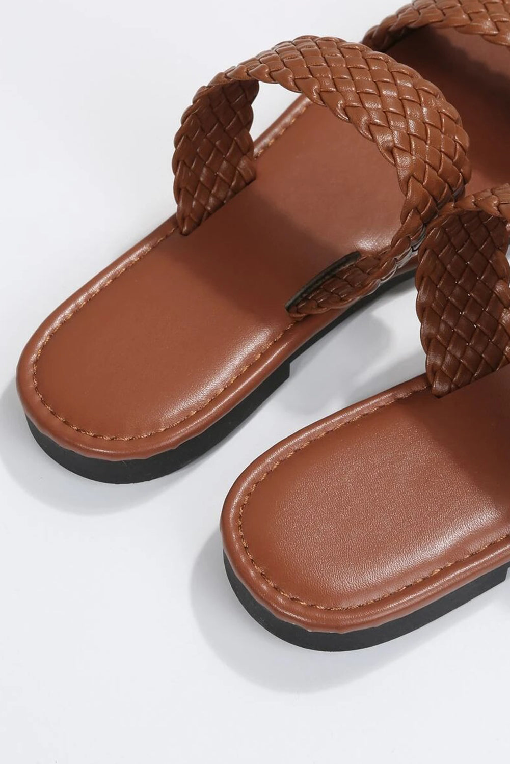 Chestnut Braided Double Band Leathered Flat Slippers Slippers JT's Designer Fashion