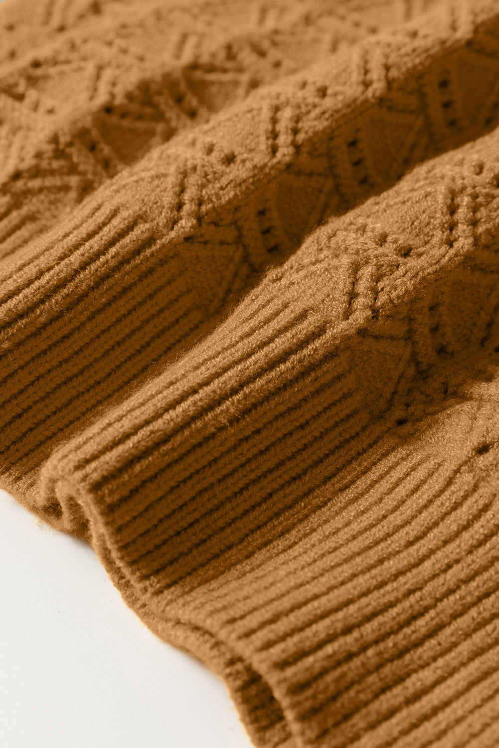 Jurassic Gold Hollow Out Crochet Ribbed Edge Balloon Sleeve Sweater Sweaters JT's Designer Fashion