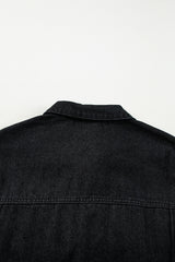 Black Raw Edge Ruffled Short Sleeve Denim Jacket Denim Jackets JT's Designer Fashion