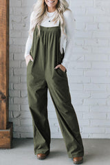 Jungle Green Solid Pocketed Loose Fit Corduroy Overall Jumpsuits & Rompers JT's Designer Fashion