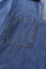 Blue Short Sleeve Collared Patched Pocket Denim Mini Dress Mini Dresses JT's Designer Fashion
