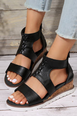 Black Crisscross Detail Hollowed Leather Gladiator Sandals Sandals JT's Designer Fashion