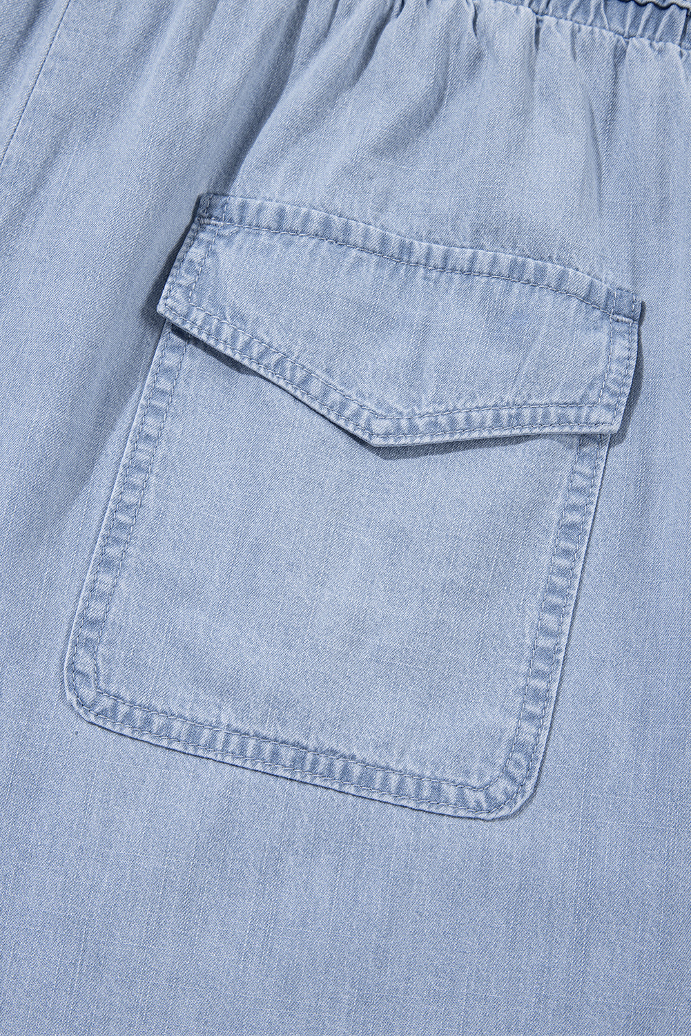 Beau Blue Pocketed Drawstring High Waist Plus Size Denim Shorts Plus Size Bottoms JT's Designer Fashion