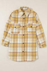 Yellow Plaid Flap Pocket Long Sleeve Shacket Plaid Shackets JT's Designer Fashion