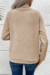 Apricot Asymmetric Buttons Detail High Neck Textured Sweatshirt Sweatshirts & Hoodies JT's Designer Fashion