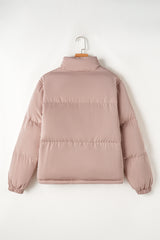 Apricot Pink Full Zipper Quilted Puffer Jacket Jackets JT's Designer Fashion