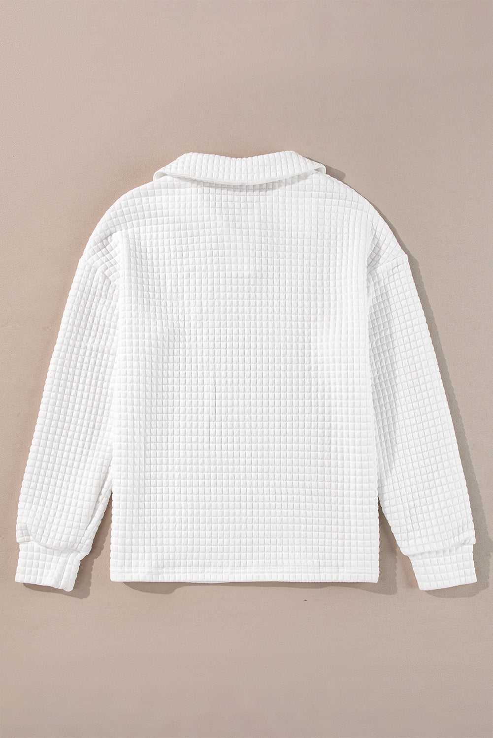 White Quilted Texture Sporty Collared Long Sleeve Top Long Sleeve Tops JT's Designer Fashion