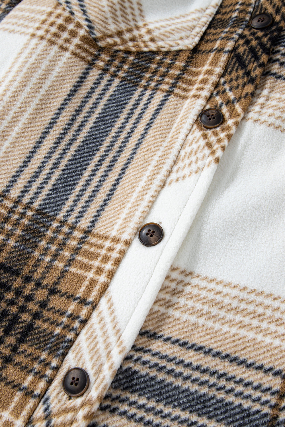 Multicolour Plaid Print Flap Pocket Button Up Shacket Plaid Shackets JT's Designer Fashion