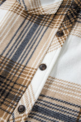 Multicolour Plaid Print Flap Pocket Button Up Shacket Plaid Shackets JT's Designer Fashion