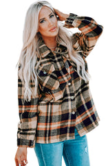 Orange Geometric Plaid Print Pocketed Shacket Plaid Shackets JT's Designer Fashion