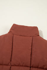 Coffee Quilted Puffer Stand Neck Zipped Mid-length Coat Coats JT's Designer Fashion