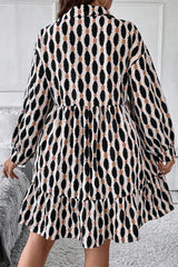 Apricot Geometric Print Collared V Neck Plus Size Mini Dress Plus Size Mini Dresses JT's Designer Fashion
