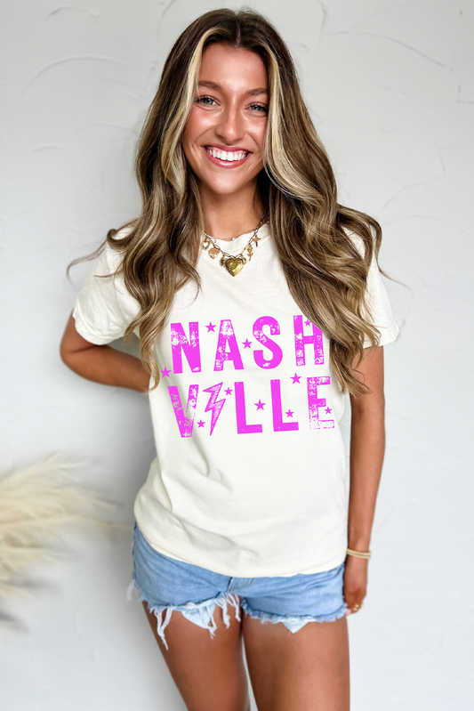 White NASHVILLE Star Graphic Crewneck T Shirt Graphic Tees JT's Designer Fashion
