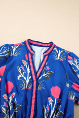 Sky Blue Floral Puff Short Sleeve V Neck High Waist Maxi Dress Floral Dresses JT's Designer Fashion