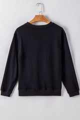 Black Plain Drop Shoulder Crewneck Pullover Sweatshirt Sweatshirts & Hoodies JT's Designer Fashion