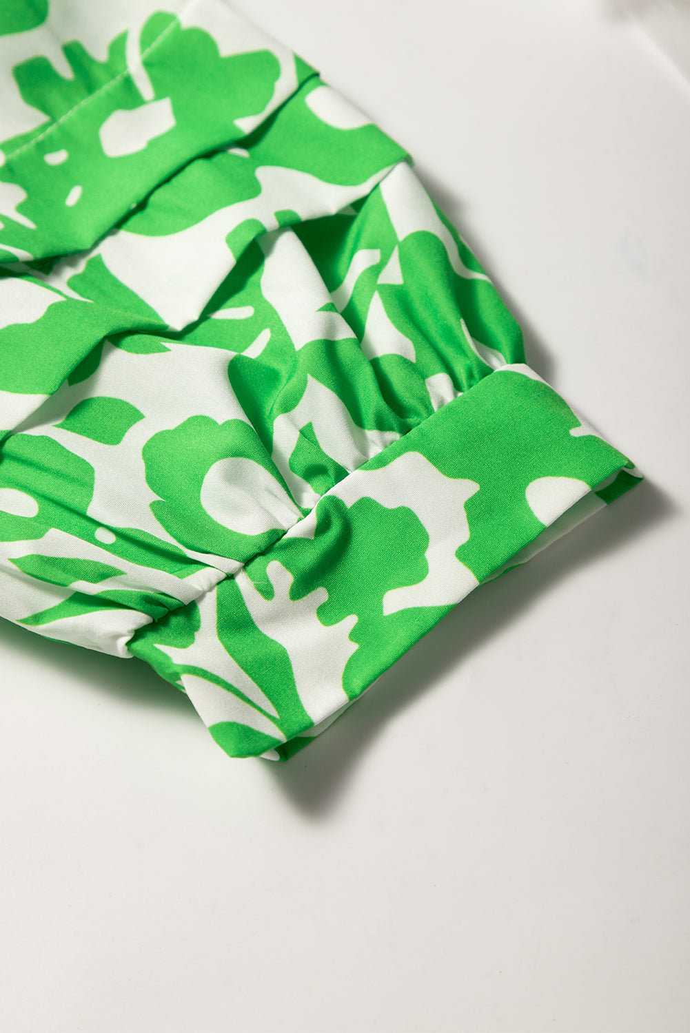 Green Floral Print Puff Half Sleeve V Neck Babydoll Dress Floral Dresses JT's Designer Fashion