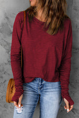 Fiery Red Solid Crew Neck Long Sleeve Top Long Sleeve Tops JT's Designer Fashion