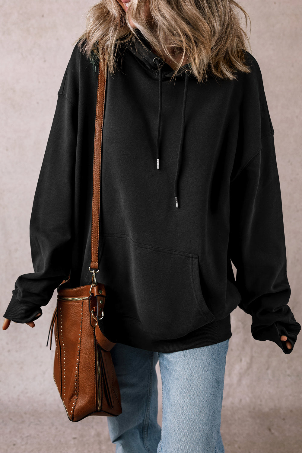 Black Fleece Lined Kangaroo Pocket Drawstring Chunky Hoodie Sweatshirts & Hoodies JT's Designer Fashion